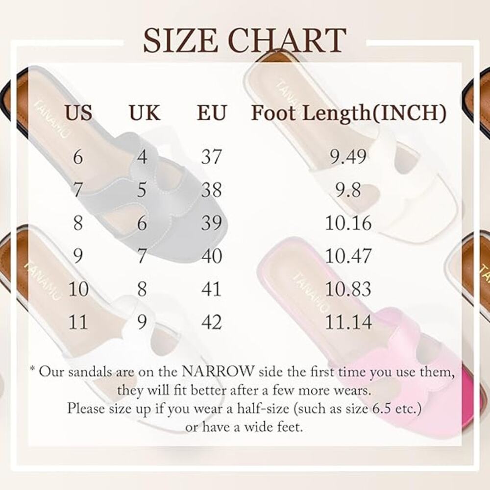 Tanamo Women's Sandals Girls Slides Narrow Dressy Flat Square Open Toe Pink SZ 7 - Picture 5 of 6